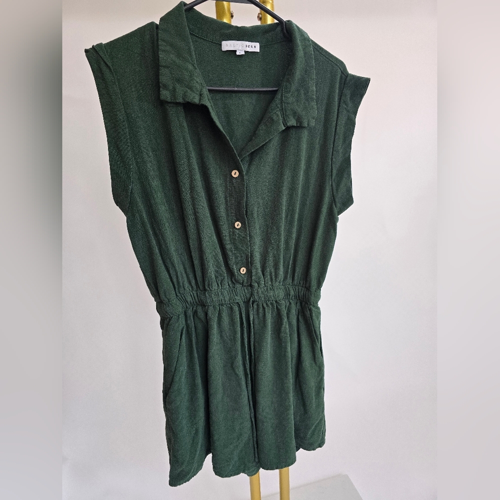 Baltic Born Forest Green Button-Front Romper Shor… - image 1